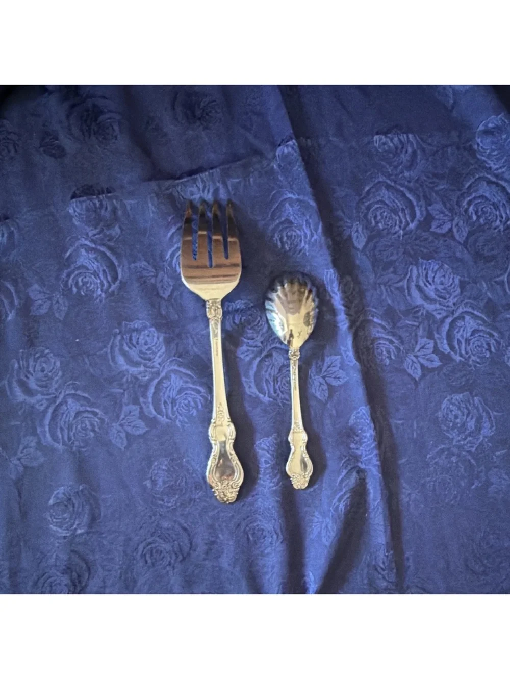 Reed & Barton Silver Plated Salad Fork & Spoon Set, Floral Handle, Glossy